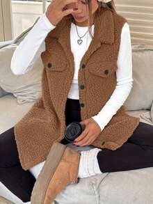 Cozy Teddy Sherpa Vest For Women - Longline Button-Up Winter Outerwear Women's Oversized Sherpa Vest - Soft Fleece Sleeveless Jacket (Winter Warm) Teddy Sherpa Sleeveless Coat - Women's Cozy Winter Layering Essential Chic Oversized Sherpa Vest - Women's Soft Fleece Button-Front Winter Top Cozy Teddy Sherpa Vest For Women - Winter Warm Sleeveless Outerwear Women's Soft Fleece Sherpa Vest - Oversized Button-Front Winter Layering Top - Màu Khaki - Xem 7