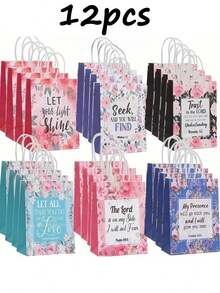 Reusable Floral Gift Bags With Bible Verses, Christian Baptism Paper Gift Bags Suitable For Women, Wedding, Birthday Gift Packaging - Color Mixing - View 12