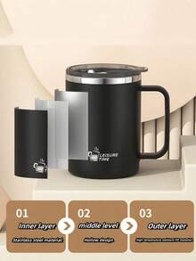 1pc 12oz Stainless Steel Vacuum Insulated Travel Mug With Handle, Double Wall Thermal Coffee Cup With Sliding Lid, Leak-Proof & Spill-Proof Milk/Coffee Cup, Large Capacity Drinkware For Home, School, Office, Camping - Multicolor - View 5