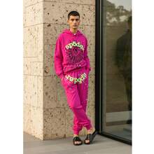 Y2K Spider Hoodie Set For Women Fashion Cobweb Spider Hoodie And Pant Matching Sweat Set Casual Athletic Suit - Màu Hồng Tươi - Xem 4