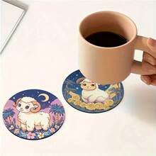 4 Stück/6 Stück/300 Stück arabisch-stilisierte Mond-Schaf-Muster bedruckte Diatomeen-Ton-Untersetzer, geeignet für Heimdekoration, Cafés, Nachmittagstee, Restaurantdekoration, Themenfeiern, tägliche Dekoration und auch als Geschenk verwendbar - Verschiedenfarbig - Übersicht 4