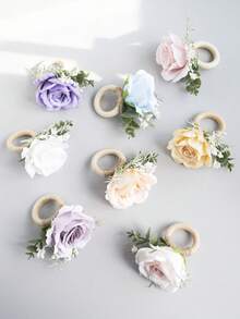 1 pieza Anillo de servilleta de rosa artificial de madera, decoración de mesa de comedor para boda, fiesta, baile de graduación, cena, decoración rústica de mesa - Multicolor - Ver 5