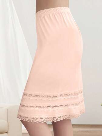 Meguma Women's Lace Trim Slip Skirt, Fashionable Anti-Transparent Anti-Flashing Half Slip Dress