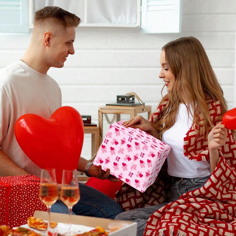 19.68*27.56in Valentine's Day Heart Pattern Gift Wrapping Paper, Valentine's Day Party Pink DIY Wrapping Paper, Party Gift Decoration Supplies - Multicolor - View 1