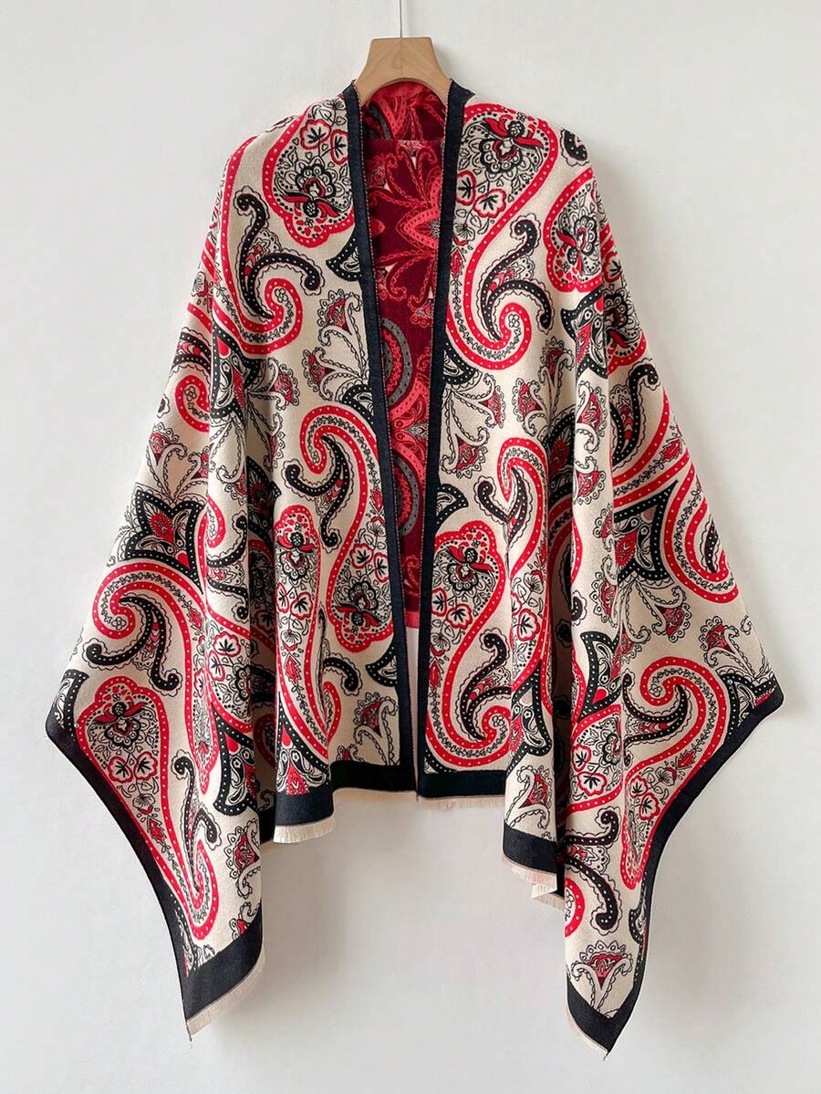 1pc Elegant Paisley Jacquard Faux Cashmere Warm Scarf For Women, Bohemian Style, Windproof Neck Warmer, Fashion Versatile Shawl/Blanket For Daily Wear, Autumn/Winter - Red - View 1