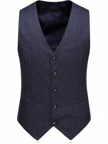 KUDORO Mens Suits 3 Piece Suit Double Breasted Pinstripe Suit Formal Wedding Tuxedo SuitChristmas 205A - 深灰色 - 查看 3