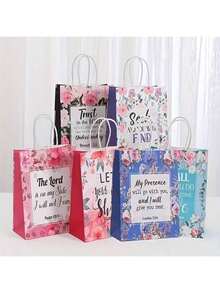 Reusable Floral Gift Bags With Bible Verses, Christian Baptism Paper Gift Bags Suitable For Women, Wedding, Birthday Gift Packaging - Color Mixing - View 7
