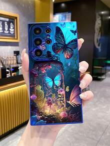 1个星夜蝴蝶花卉UV印刷防摔手机壳，兼容三星/Galaxy/安卓机型，国际版，非国内版 - 藍色 - 查看 3