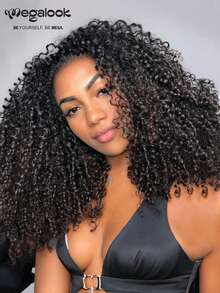 MEGALOOK Pixie Curly Upgrade 13x6 Max Three-Go™ Glueless Wigs With Drawstring 100% Human Hair Finger Coil Curly Wigs - 13x6 Ear-To-Ear Lace Natural Hairline Pre Plucked & Pre Bleached Knots Natural Black 20-26 Inch - SNatural - View 3