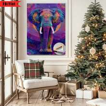 1 Pieza de Decoración de Pared de Elefante - Marco Impreso Digital con Bordes Envueltos, Pintura Colgante de Elefante Estilo Bohemio, Adecuada para Decoración de Sala de Estar, Dormitorio, Baño - Regalo Perfecto para de Inauguración de Casa, Acción de Gracias y Decoraciones Festivas, Diseño Plano 2D, Se Ajusta Perfectamente a la Decoración de la Habitación - Multicolor - Ver 3