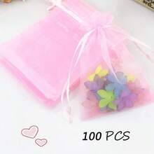 YQQ 100 Piezas Bolsas de Organza 7*9 CM Bolsa De Regalo con Cordón Organza Bolsas de Regalo Bolsas de Cordón Bolsas de Regalo para Joyas para Navidad Cumpleaños Fiestas Bodas Regalos Caramelos Auriculares Joyas Muestras Pequeñas rosa1190 - Rosa - Ver 5