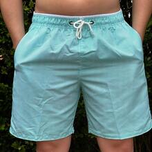 Men's Bermuda Shorts, Thick Tactel Fabric, Striped, Drawstring, Knot Detail. - 薄荷綠 - 查看 10