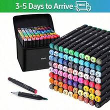 60 Colors Dual Tip Permanent Markers Set Professional Art Markers For Adult Coloring Sketching Illustration Underlining Ideal Halloween Christmas Gifts - 升級款60色套裝 - 查看 3
