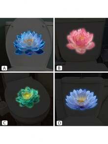 BRUP 1张夜光莲花马桶贴纸，发出蓝/粉/绿光，3D全息幻彩贴纸，适用于汽车、卧室、客厅、马桶盖装饰，营造神秘浴室氛围，可移除即撕即贴夜灯艺术 - 彩色 - 查看 5