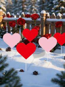 12个装户外花园装饰心形插牌，春季花园装饰，情人节红色心形庭院插牌，情人节庭院标牌，带情人节装饰花园插牌，适用于节日小径、草坪、走道、露台、派对、婚礼周年纪念日，情人节心形装饰品，情人节礼物，派对用品，家居装饰，圣诞装饰 - 彩色 - 查看 9