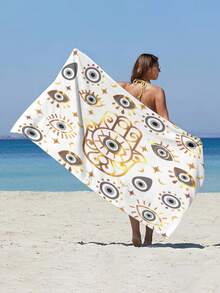 1 Khăn tắm biển họa tiết mắt - Vải dệt kim siêu mềm, 260gsm, chủ đề hoạt hình phong cách hiện đại, hình chữ nhật, nhanh khô, thích hợp cho bơi lội và du lịch, phù hợp cho cả nam và nữ, tuyệt vời cho bãi biển, hồ bơi, yoga, cắm trại. - Màu xám đen - Xem 5