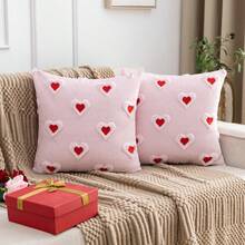 2 Stücke/1 Stück Plüsch bestickte herzförmige Kissenbezüge, geeignet für Heimdekoration, Wohnzimmer, Schlafzimmer, Sofa, ganzjährig - Pink - Übersicht 8