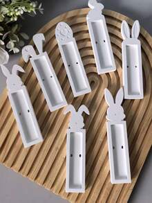 1 set de 4/3 moules en silicone pour supports de boîte-cadeau de lapin de Pâques | Oreilles droites, oreilles tombantes, forme d'œuf, moules de moulage en argile, plâtre, résine pour cadeaux de lapin, décoration maison DIY, convient pour les décorations de fête de Pâques - Blanc - Voir 5