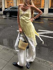 Seelio 夏季新款女装性感不对称蕾丝连衣裙，欧美风格 - 黃色 - 查看 9