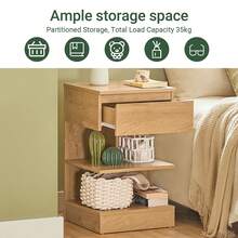 SoBuy 兩件套窄款床頭櫃，帶一個抽屜和兩個擱板，現代風格，臥室邊桌/儲物櫃，床頭櫃尺寸：寬 39 x 深 39 x 高 65 厘米，天然色，型號：FBT49-Nx2 - 棕色x2 - 查看 4