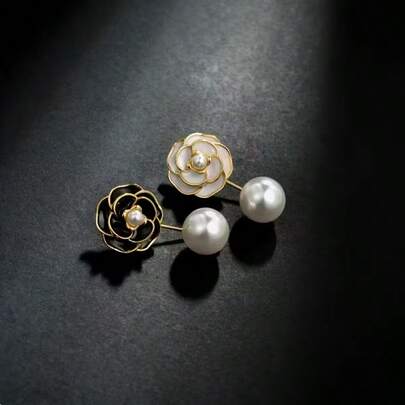 2pcs Elegant Camellia Flower Brooch Pins, Delicate Non-Slip Shirt Clips, Fashion Apparel Accessories