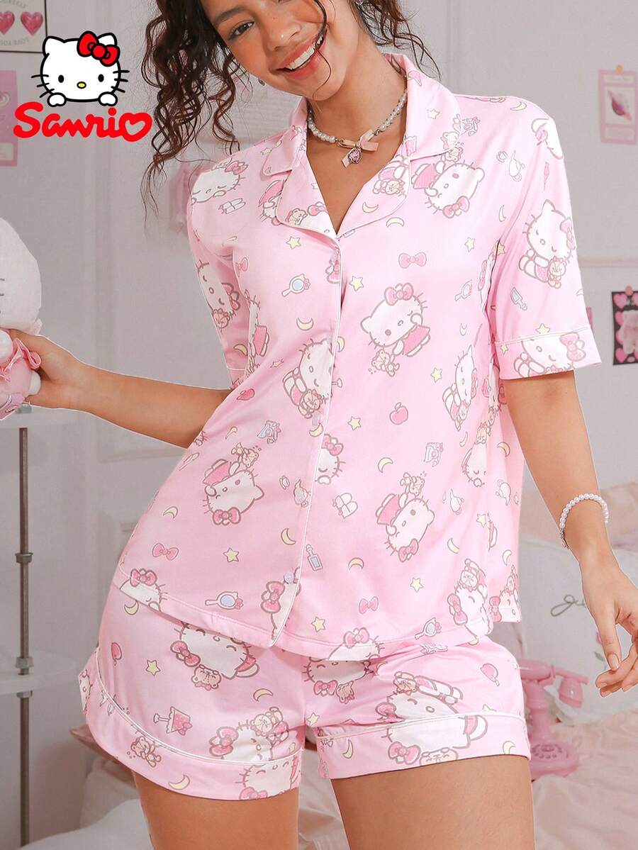 SANRIO Pajamoom 两件套女士  睡衣， 睡衣，粉色，春夏款，可爱睡袍，家居服套装 - 粉色 - 查看 1