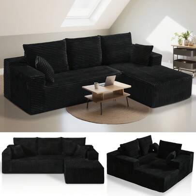 Modern Modular L-Shaped Recliner Cloud Sectional Couch 105'' | Comfy Corduroy Sofa Cama For Living Room Bedroom - No Assembly Required (Pedals Sold Separately) Living Room Furniture, Couches For Living Room, Room Decor, Day Bed, Furniture>Living Room, Bedroom Essentials