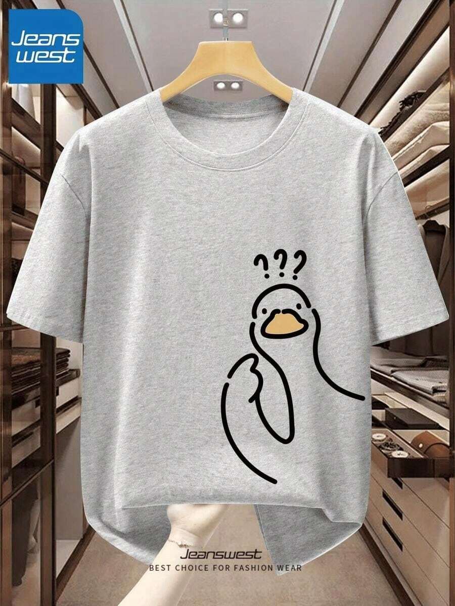 Confused Duck T-Shirt Unisex Men's And Women's Blouse 100% Cotton Premium Top Streetwear New Release Immediate Shipping Various Colors!! Plus Size - 灰色 - 查看 1