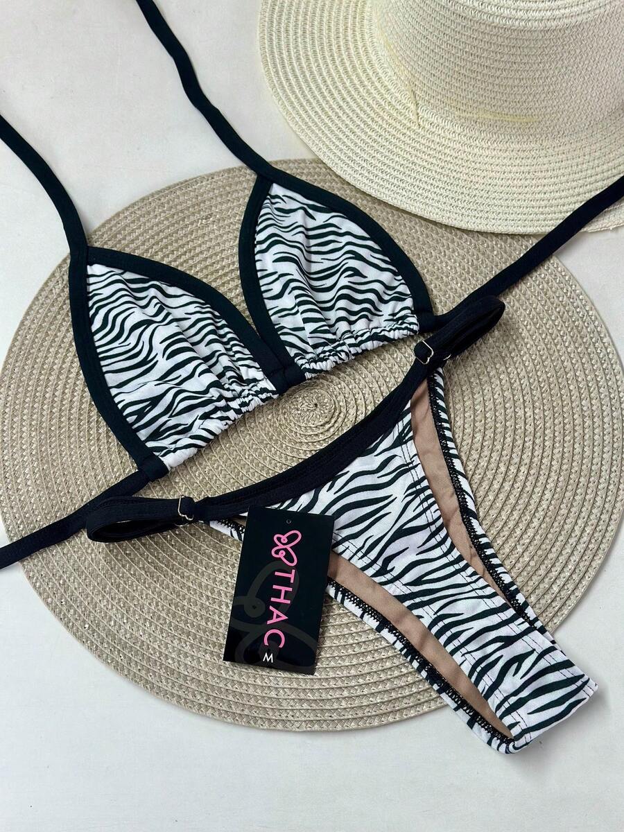 Summer Fashion Adjustable Ribbon Bikini - Zebra - View 1