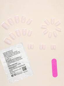 48片白色条纹法式长方形时尚简约亮面假指甲，适用于手指和脚趾，是DIY纯色美甲的理想之选。适合女性和女孩约会及日常使用。可卸式按压指甲套装包含果冻胶和指甲锉。果冻胶颜色随机发货。 - 白色 - 查看 3