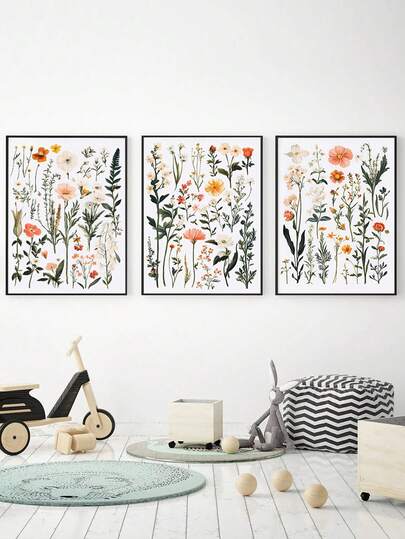 1幅帆布墙画_粉彩风格儿童房野花印花，简约女婴花卉海报，花卉植物主题女孩儿童卧室可打印墙饰 - 婴儿房用品带框婴儿房墙画，完美适用于儿童房装饰、游戏室装饰、儿童房装饰、婴儿房装饰、游戏室装饰、幼儿园装饰、女孩卧室装饰、儿童房装饰、男孩卧室装饰、男孩房装饰、女孩卧室装饰