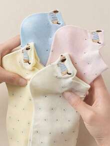 5 Pairs Random Cute Puppy Ear Design Low Cut Breathable Ankle Socks - Multicolor - View 3