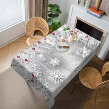 1pc Christmas Theme Silver White Snowflake Print Decorative Tablecloth, Rectangular Tablecloth, Holiday Dining Table Decor, Holiday Tablecloth - Multicolor - View 8