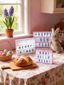 1个粉色A6/A5/A4电池供电灯箱，带黑色拼图卡片和USB线，可DIY字母造型床头灯，适用于家居装饰、卧室、生日、求婚、摄影、派对、露营、客厅装饰，LED灯 - 白色 - 查看 12