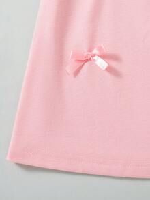 2pcs/Set Pakaian Kasual Anak Perempuan Warna Polos dengan Hiasan Pita, Atasan Kardigan Lengan Pendek dan Gaun Kasual Selutut dengan Tali Bahu Tipis, Musim Panas - Berwarna merah muda - View 10