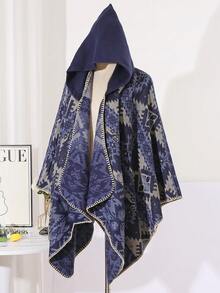 1 pieza Poncho/chal casual minimalista de jacquard geométrico, para uso diario - Multicolor - Ver 8