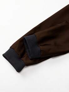 Outdoor Sports Casual Stand Collar Baseball Jacket Solid Color Zipper Jacket - Coffee Brown - View 5