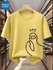 Confused Duck T-Shirt Unisex Men's And Women's Blouse 100% Cotton Premium Top Streetwear New Release Immediate Shipping Various Colors!! Plus Size - 黃色 - 查看 1