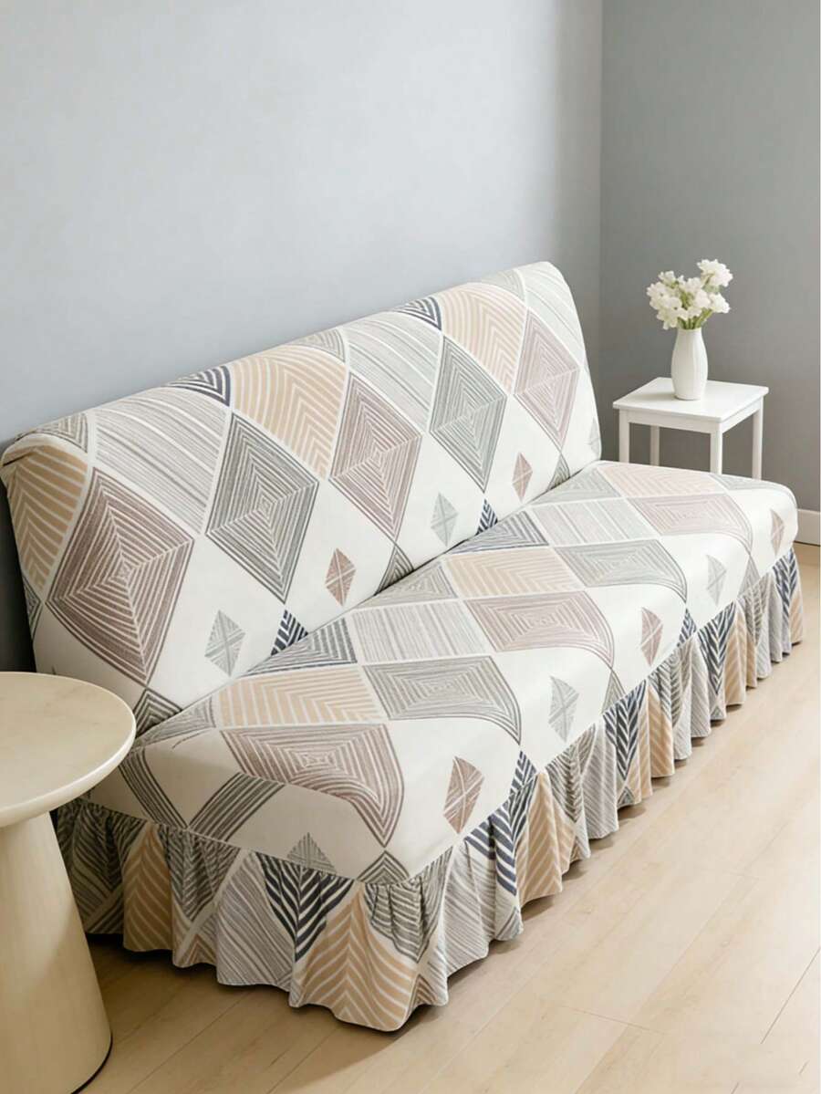 Multi-Color Diamond Plaid Sofa/Bed Cover, Polyester Fiber Elastic Full Wrap Skirt Sofa/Bed Cover, Suitable For Living Room & Home, Minimalist Modern - Beige - View 1