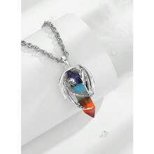 CELESTIA - Collar de dragón de cobre chapado en plata 7 chakras cuarzo rosa turquesa obsidiana amatista malaquita vidrio blanco jade doning - 22 pulgadas + 2 pulgadas cadena de acero - 7 chakras - Ver 2