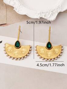 1 par de pendientes colgantes elegantes y únicos con forma de abanico de metal dorado, estilo minimalista bohemio, adecuados para uso diario, festivales, vacaciones, vestidos de fiesta, regalos, accesorios de joyería para mujeres - pendientes - Ver 3