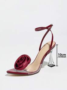 女士优雅高跟鞋，亚克力透明鞋跟，尖头设计，PVC鞋带，3D螺旋花朵装饰，镜面抛光材质，性感交叉踝带，适合派对、宴会、户外活动等场合，酒红色，时尚优雅。 - 酒紅色 - 查看 8