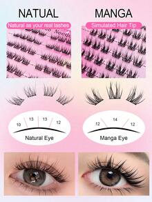 70pcs C-Curl Self-Adhesive False Eyelash Clusters, 2 Styles: Natural & Cartoon DIY, No Glue Or Makeup Remover Needed, Invisible Tape - More Durable, No Sticky Residue, Pre-Glued Fake Lashes - C - 查看 6