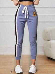 3 piezas Pantalones deportivos con estampado de letra de cintura con cordón térmico - Multicolor - Ver 3