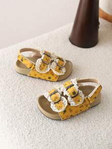 1 Pair Girls Open Toe Fashionable Princess Sandals, Soft Bottom Beach Shoes, Soft Sole Toddler Baby Walking Shoes - Orange - View 3