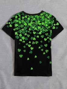 DEAR MOLLY Women's St. Patrick's Day Clover Print Round Neck Short Sleeve T-Shirt, Holiday, Casual Everyday Wear, Party Attire, Great Gift For Her On Valentine's Day - Multicolor - View 4