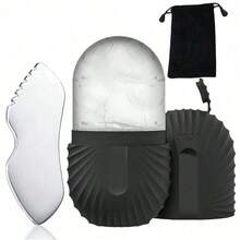 1个/2个冰敷滚轮和不锈钢刮痧工具套装，带收纳袋，护肤美容套装，面部按摩滚轮提拉塑形工具，可重复使用 - 彩色 - 查看 23