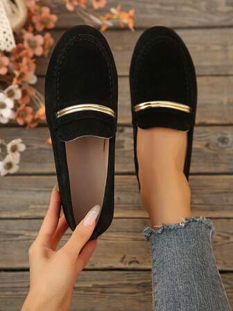 Women's Gold Ribbon Casual Versatile Loafers, Preppy School/Office/Home Moccasin Slip-On Shoes