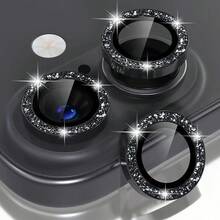 ZYONS 3pcs Glitter Camera Lens Protector, 9H Tempered Glass Lens Cover With Rhinestone Decoration, Compatible With IPhone 17 Pro Max/17 Pro/17 Air/17/16 Pro Max/16 Pro/16 Plus/16/15 Pro Max/14 Pro Max/13 Mini/12/11 Series Applicable To Daily Shield, Office, Home Daily Shield Office Home Phone Camera Cover Sparkling Crystal Waterproof Shockproof Anti-Fall Scratch Resistant - Black - View 16