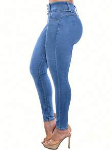 Women's Butt Lifting Skinny Jeans, High Stretchy Slimming Tight Long Pants For Fashionable Ladies, Suitable For Date, Commute, Elegant Strolling, Casual & Versatile - Light Blue - View 4